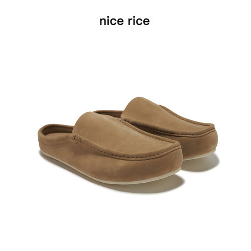 nicerice好饭反毛牛皮包头拖鞋