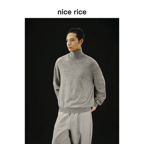 nicerice绵羊毛纱线高领羊毛衫