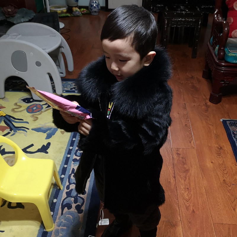 男童真獭兔毛皮草外套整皮毛一体