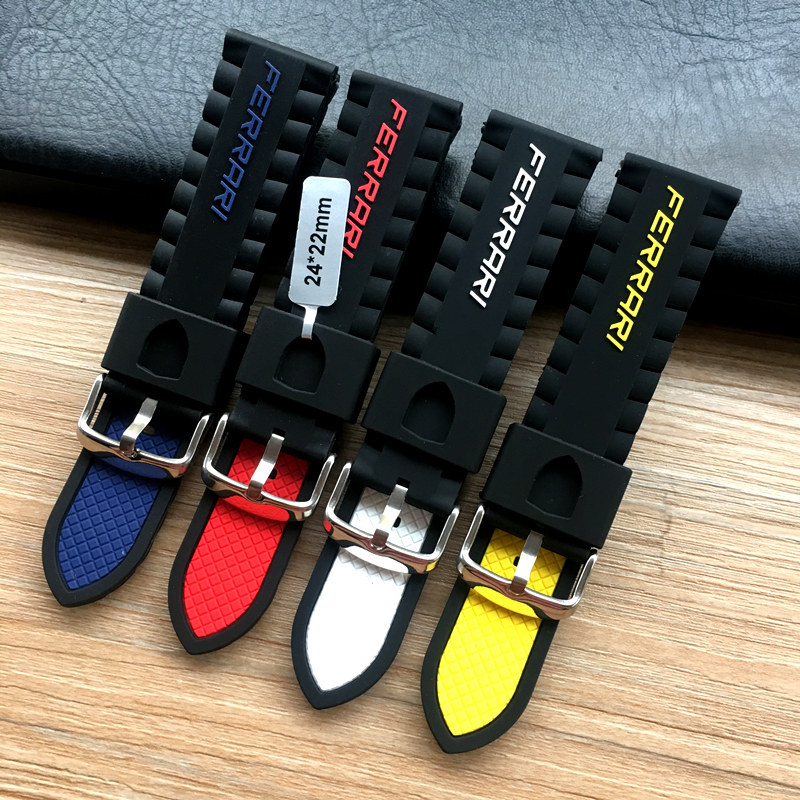 特价柔软防水硅胶表带橡胶表链适配法拉利 Ferrari0830163 24mm