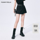 2025年夏季 新款 女时尚 FF仿佛休闲裤 宽松不规则下摆高腰配腰带裙裤