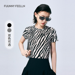 猫纹小衫 FF仿佛T恤女2025年夏新款 短袖 显瘦上衣正肩修身 女 打底衫