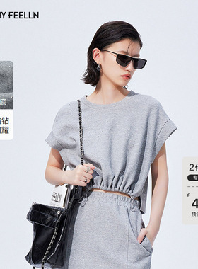 FF仿佛T恤2025年夏季新款宽松灰色烫钻纯色100棉休闲宽松简约短袖
