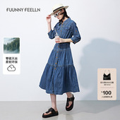 长款 收腰系带个性 复古 新款 FF仿佛连衣裙女2025春季