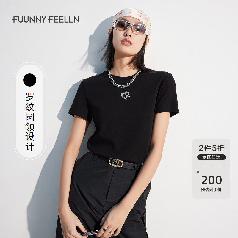 商场同款FF||仿佛夏季款款黑色T恤女短袖圆领印花宽松气质,女装/女士精品,T恤,淘宝优惠券,粉丝福利购,淘宝优惠卷