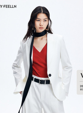 FF仿佛西装外套女2026春季新款蕾丝袖口干练通勤职业白色西服上衣