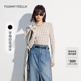 T恤女圆领印花修身 商场同款 长袖 仿佛2024年春季 皮肤衣