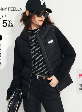 FF仿佛冬季连帽羽绒服女轻暖黑色短款时尚小个子设计感