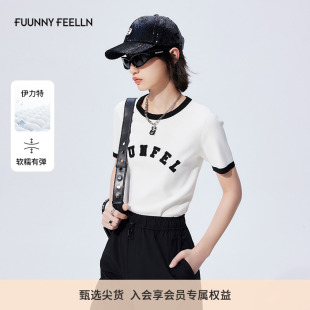 针织衫 显瘦设计感圆领正肩字母撞色短袖 新款 FF仿佛T恤女2025夏季