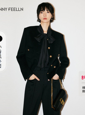 FF仿佛冬季新款短外套女黑色休闲羊毛上衣小香风短款