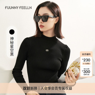 薄款 商场同款 女针织打底衫 仿佛冬圆领黑色羊毛衫