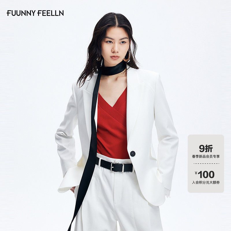 FF仿佛西装外套女2026春季新款蕾丝袖口干练通勤职业白色西服上衣,女装/女士精品,西装,淘宝优惠券,粉丝福利购,淘宝优惠卷