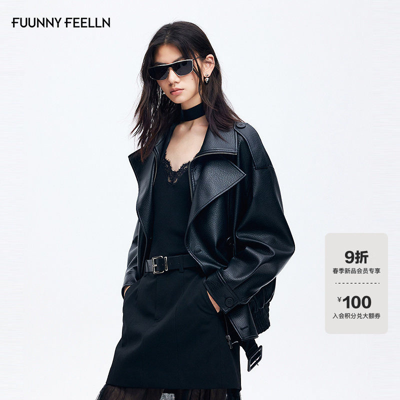 FF仿佛短外套女2026春新款酷飒机车风飞行员夹克仿皮皮衣落肩袖,女装/女士精品,短外套,淘宝优惠券,粉丝福利购,淘宝优惠卷