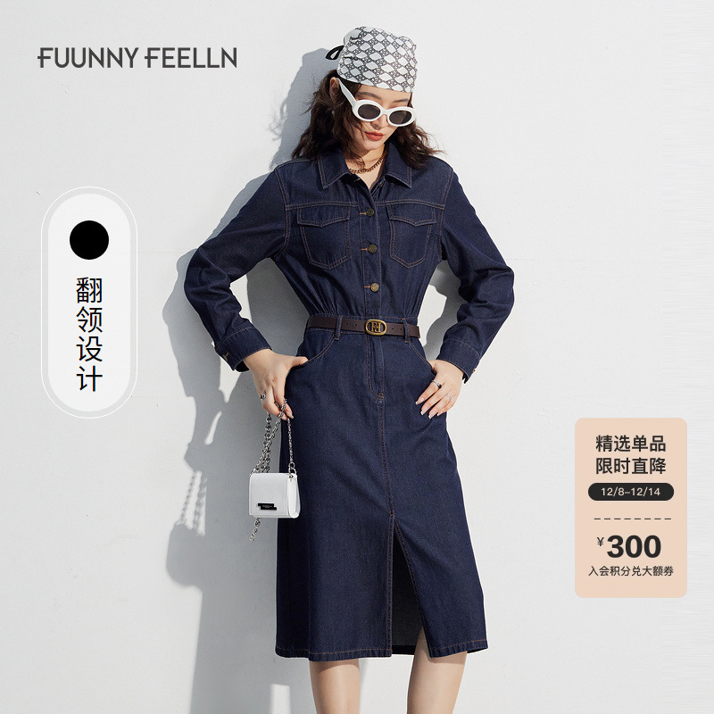 仿佛复古连衣裙收腰纯棉直筒