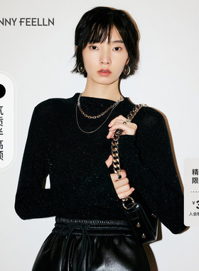 【折扣新降】【水溶羊毛衫】FF仿佛冬季新款黑色针织羊毛衫女打底