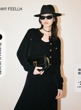 【折扣新降】【雪尼尔连衣裙】FF仿佛冬季新款黑色针织连衣裙女设