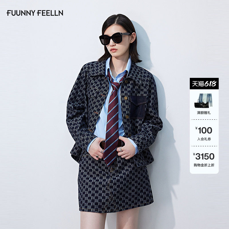 FF仿佛外套女2025秋季新款时尚格子牛仔品牌老花加厚衬衫外搭上衣
