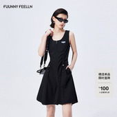 FF仿佛连衣裙2025年夏季 小黑裙 风收腰a字女气质背心无袖 新款 工装