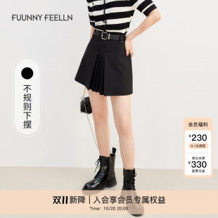 黑色半裙女高腰a字百褶裙设计 仿佛夏季 商场同款