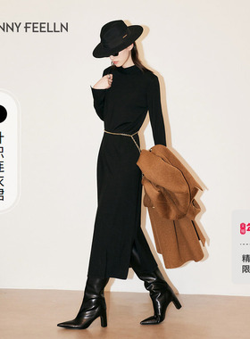 FF仿佛冬季新款高知风羊毛针织连衣裙气质通勤收腰显瘦修身