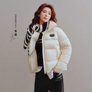 FF仿佛冬季新款白色面包短款翻领羽绒服女时尚小个子