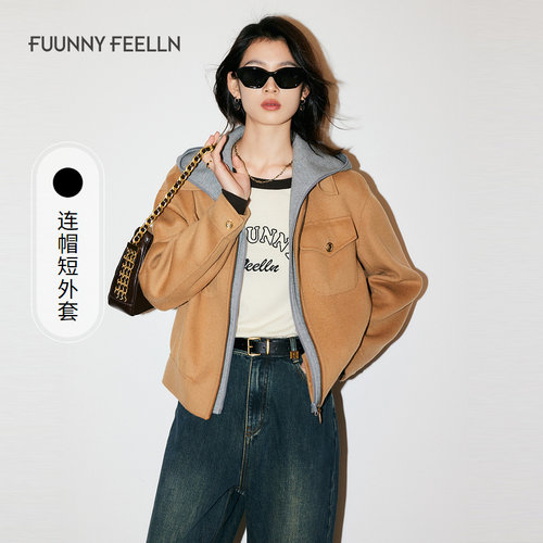 仿佛连帽短款毛呢外套女