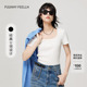 FF仿佛夏季 休闲设计感 显瘦时尚 白色U领T恤女短袖 修身