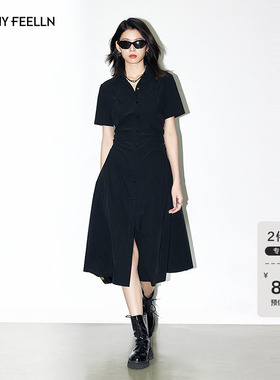 FF仿佛连衣裙2025年夏季新款气质POLO领老钱风通勤黑色a字小黑裙