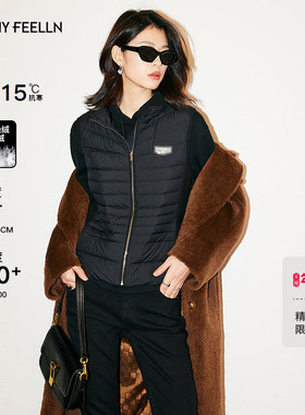 FF仿佛冬季新款黑色羽绒马甲背心女立领内外两穿设计感小众