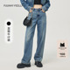女阔腿高腰直筒薄款 蓝色复古牛仔裤 FF仿佛春秋季 宽松 折扣新降