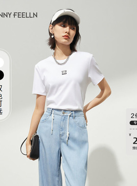 【液氨凉感】FF仿佛T恤夏新疆棉修身显瘦白色女字母上衣短袖