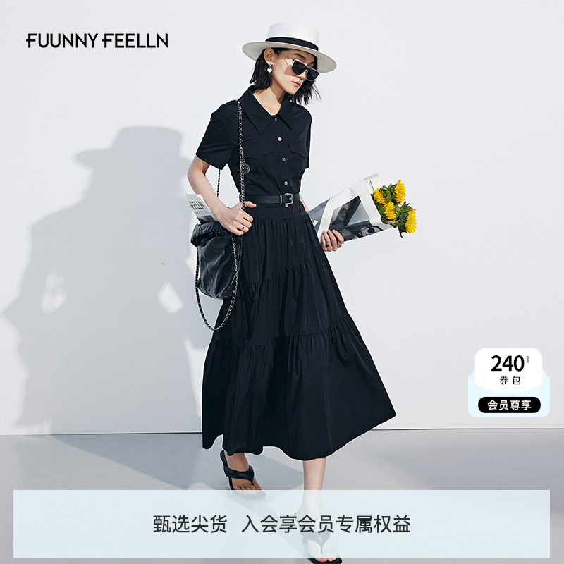 仿佛衬衫领通勤小黑裙