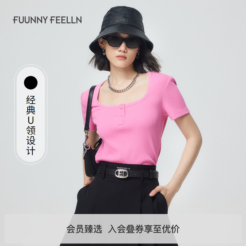 仿佛U领休闲T恤女短袖