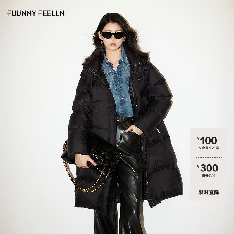 FF仿佛羽绒服女2025冬季新款中长款连帽立领加厚保暖面包服外套