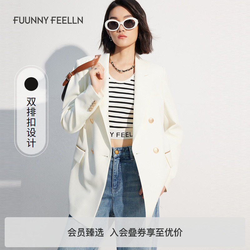 商场同款FF||仿佛春夏季白色休闲西装外套女小个子气质上衣