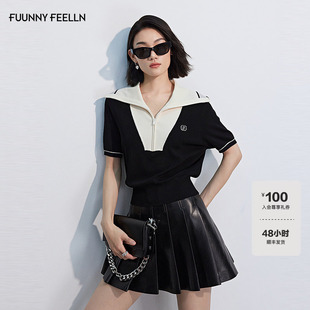 FF仿佛针织衫2025年秋季新款直筒披肩黑白撞色设计感气质女短袖