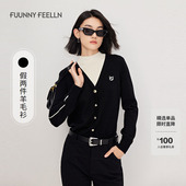 FF仿佛冬季 上衣设计感 女假两件羊毛V领修身 新款 黑色针织衫