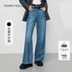 直筒高腰显瘦阔腿长裤 100棉丹宁蓝猫须牛仔裤 新款 FF仿佛2025春季