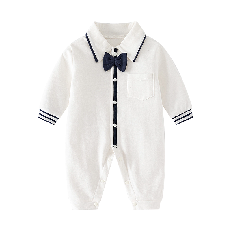 婴儿连体衣纯棉简约春秋款长袖爬服男女宝宝棒球服哈衣时尚外穿服