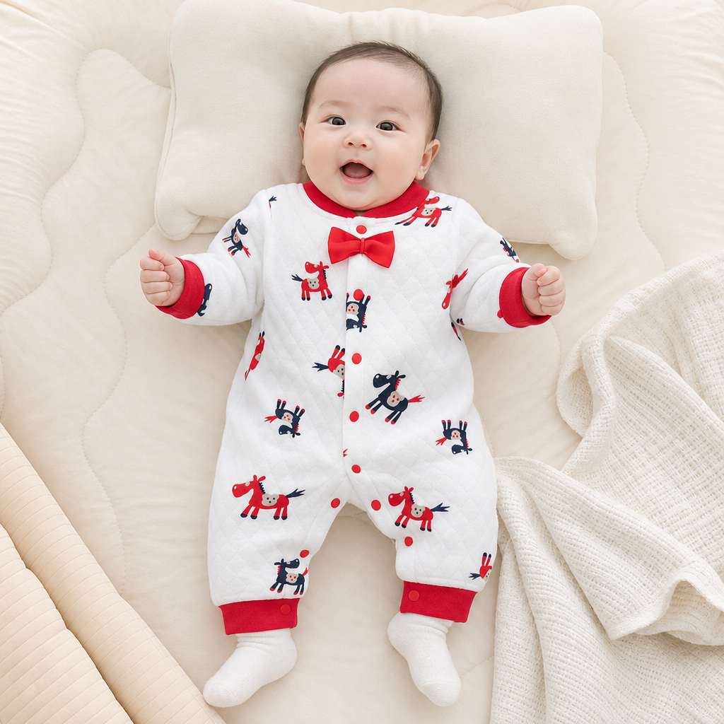 婴儿保暖夹棉新生秋冬睡衣家居服图片