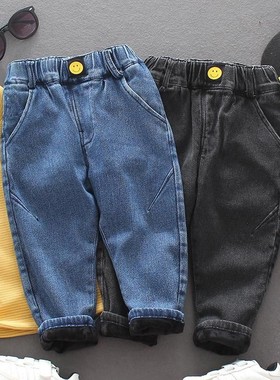 儿童裤子童装秋装男童牛仔裤加绒2021新款潮宝宝秋冬款老爹裤男孩
