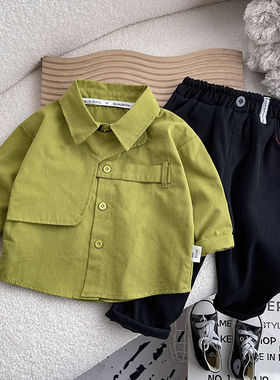 男童时髦衬衫2025新款潮宝宝炸街上衣中小童休闲裤子帅气春秋套装