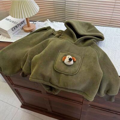 儿童秋冬套装男童2025加绒新款加厚卫衣外套宝宝女童两件套