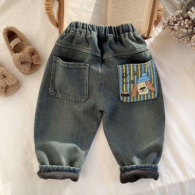 儿童加绒男童牛仔裤中小童新款裤子冬季2025一体秋冬宝宝加厚长裤