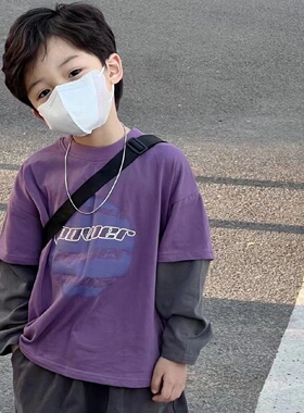 儿童长袖T恤2025秋季新款男童痞帅打底衫宝宝小童秋装假两件上衣