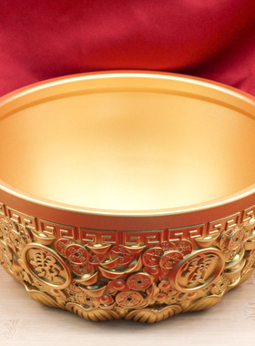 黄铜金色钱币聚宝盆摆件家居工艺品办公室装饰品招财创意乔迁开业