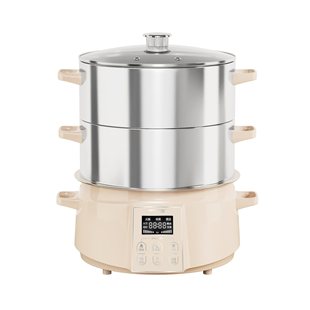 sanmsie山姆斯32cm多功能触摸屏电蒸锅不锈钢分体式 火锅蒸锅蒸笼