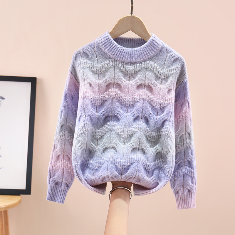 女童毛衣秋冬加厚2025新款儿童针织衫女宝渐变打底内搭女大童上衣