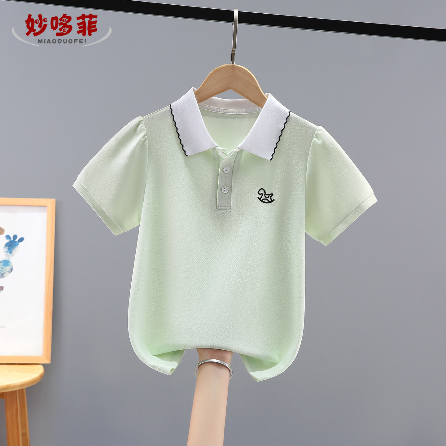 女童短袖t恤夏装2026新款儿童衣服polo衫女孩洋气童装上衣中大童