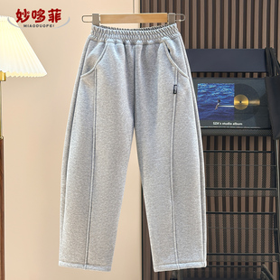 女中大童一体绒长裤 女童裤 卫裤 儿童冬加厚绒女孩运动裤 子2025新款